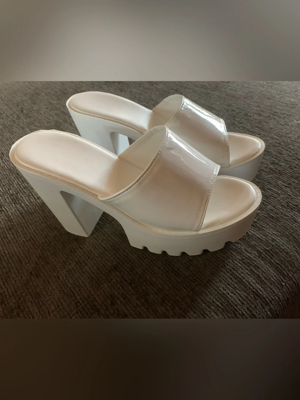 White Platform Chunky Heel Slide Sandals